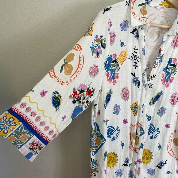 Label Of Love Womens Medium Button Up Floral Shirt Dress Linen Blend - Picture 10 of 13